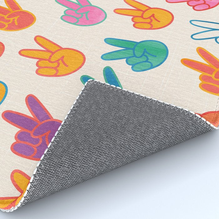 Peace And Victory Hand Sign In Rainbow Colours Pattern Rug Gallery Image 4