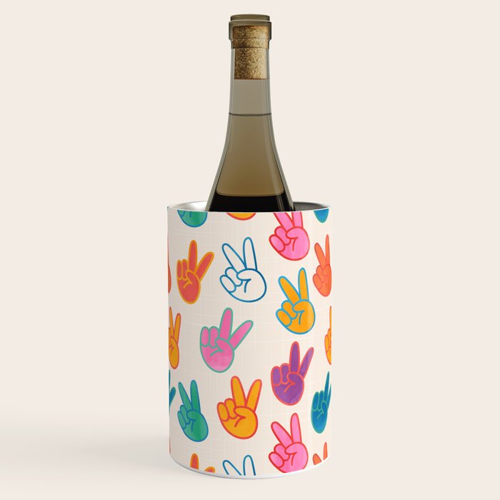 Peace And Victory Hand Sign In Rainbow Colours Pattern Wine Chiller Gallery Image 1