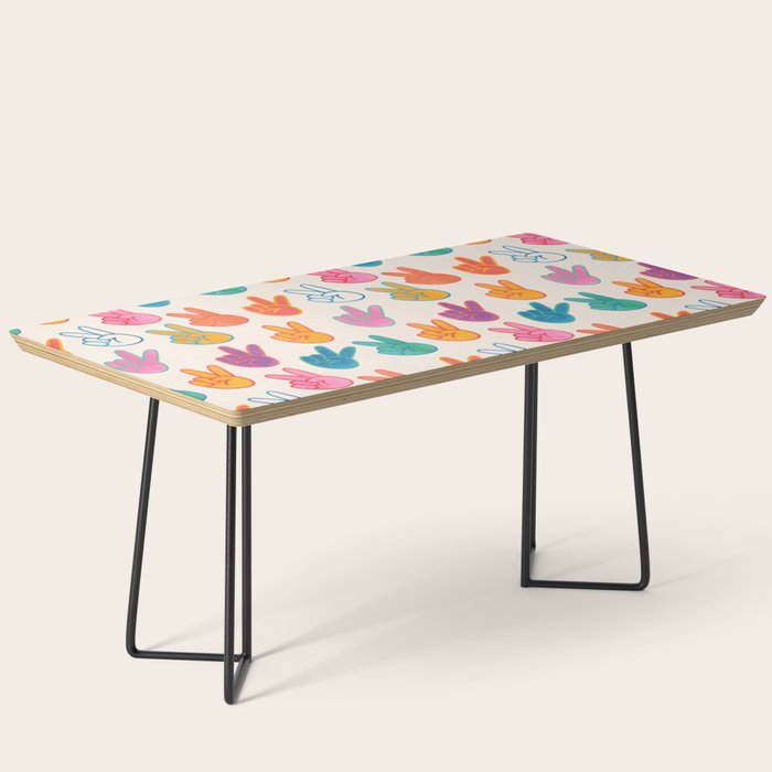 Peace And Victory Hand Sign In Rainbow Colours Pattern Coffee Table Gallery Image 1