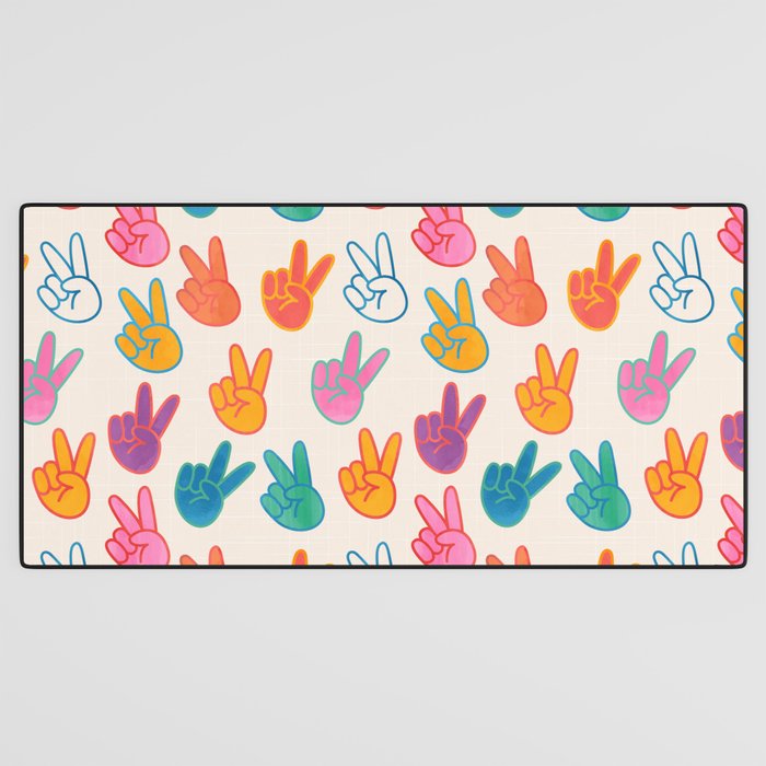 Peace And Victory Hand Sign In Rainbow Colours Pattern Desk Mat Gallery Image 3