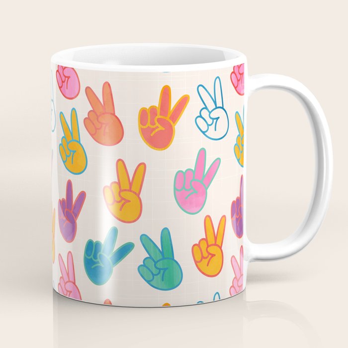 Peace And Victory Hand Sign In Rainbow Colours Pattern Coffee Mug Gallery Image 1