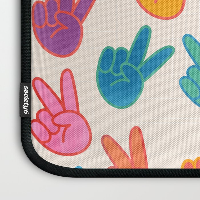 Peace And Victory Hand Sign In Rainbow Colours Pattern Laptop Sleeve Gallery Image 3