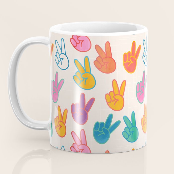 Peace And Victory Hand Sign In Rainbow Colours Pattern Coffee Mug Gallery Image 3