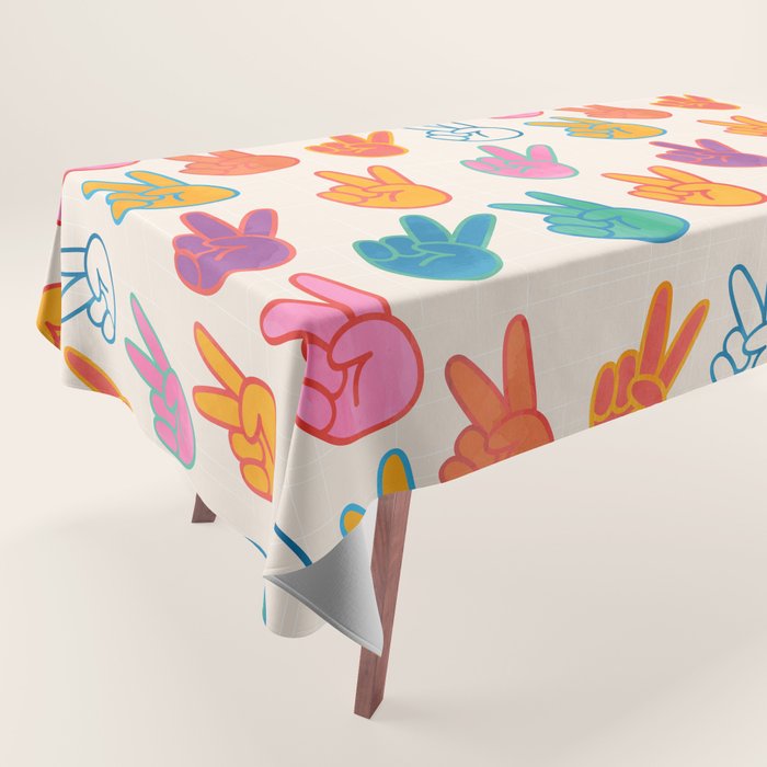 Peace And Victory Hand Sign In Rainbow Colours Pattern Tablecloth Gallery Image 1