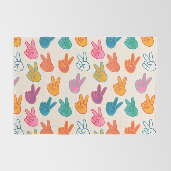 Peace And Victory Hand Sign In Rainbow Colours Pattern Rug Gallery Image 2