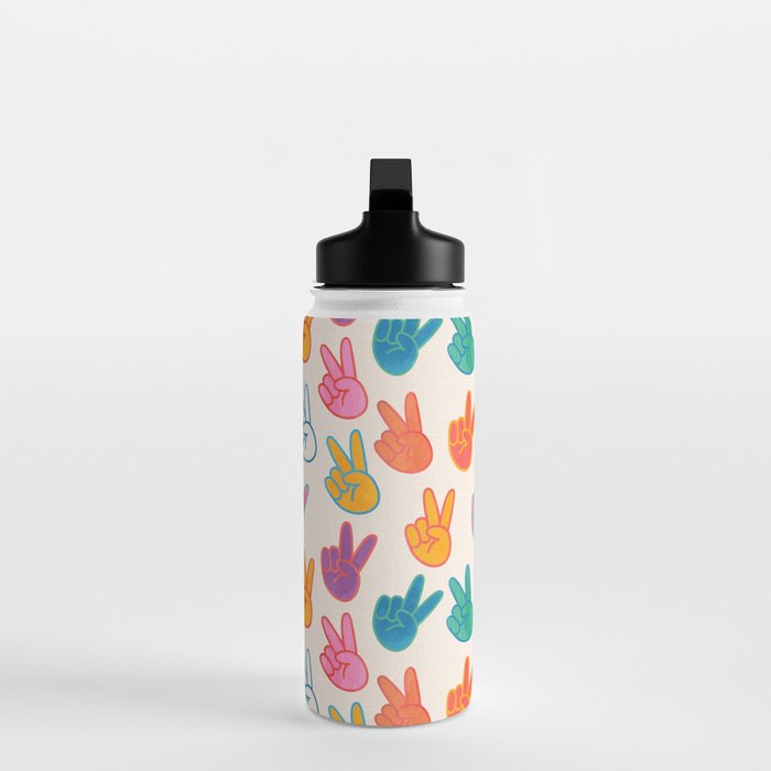 Peace And Victory Hand Sign In Rainbow Colours Pattern Water Bottle Gallery Image 3