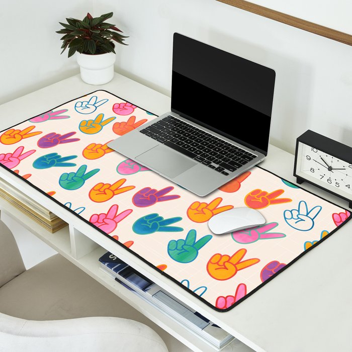 Peace And Victory Hand Sign In Rainbow Colours Pattern Desk Mat Gallery Image 2