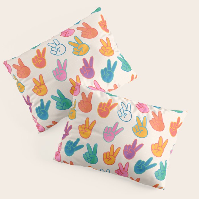 Peace And Victory Hand Sign In Rainbow Colours Pattern Pillow Sham Gallery Image 1