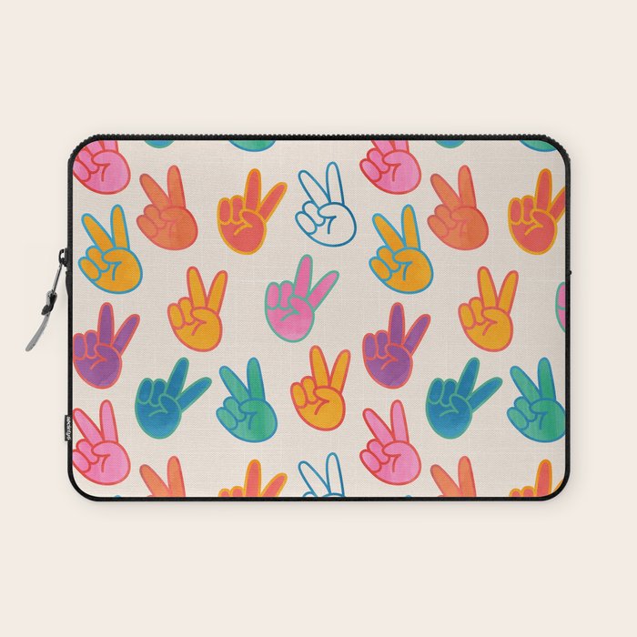 Peace And Victory Hand Sign In Rainbow Colours Pattern Laptop Sleeve Gallery Image 1