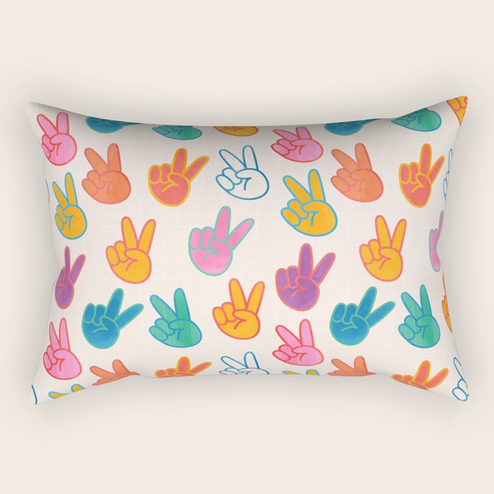 Peace And Victory Hand Sign In Rainbow Colours Pattern Rectangular Pillow Gallery Image 2