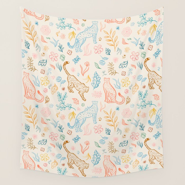 Rainbow Cheetahs and plants Wall Tapestry Gallery Image 4
