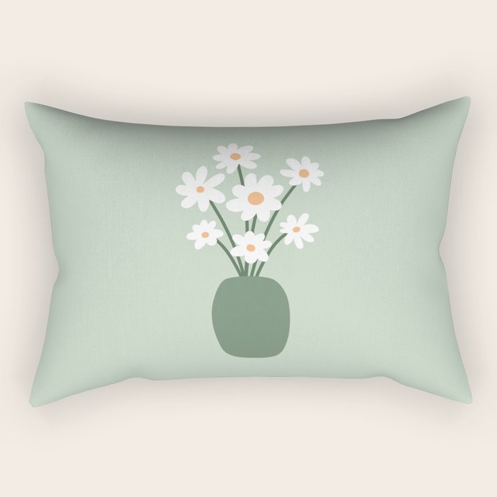 Daisies in Vase (sage green) Rectangular Pillow Gallery Image 2