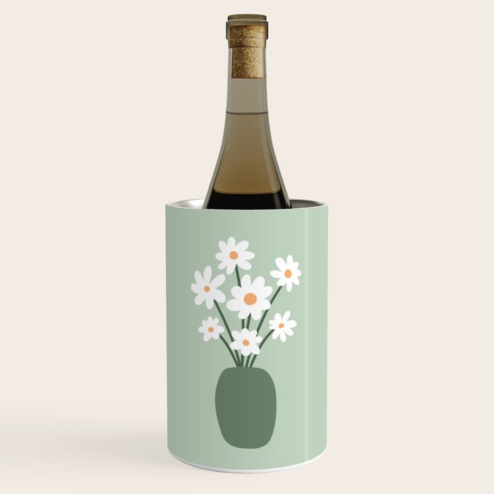 Daisies in Vase (sage green) Wine Chiller Gallery Image 1