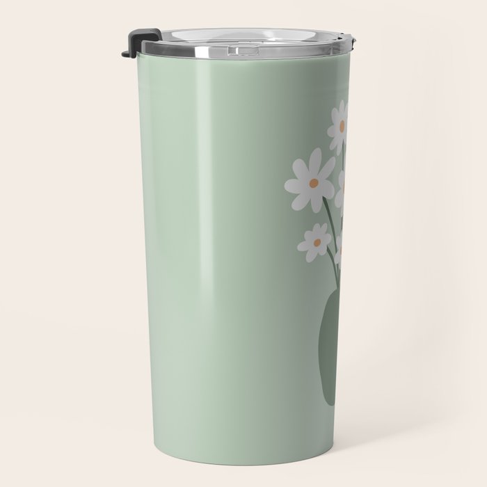 Daisies in Vase (sage green) Travel Mug Gallery Image 3