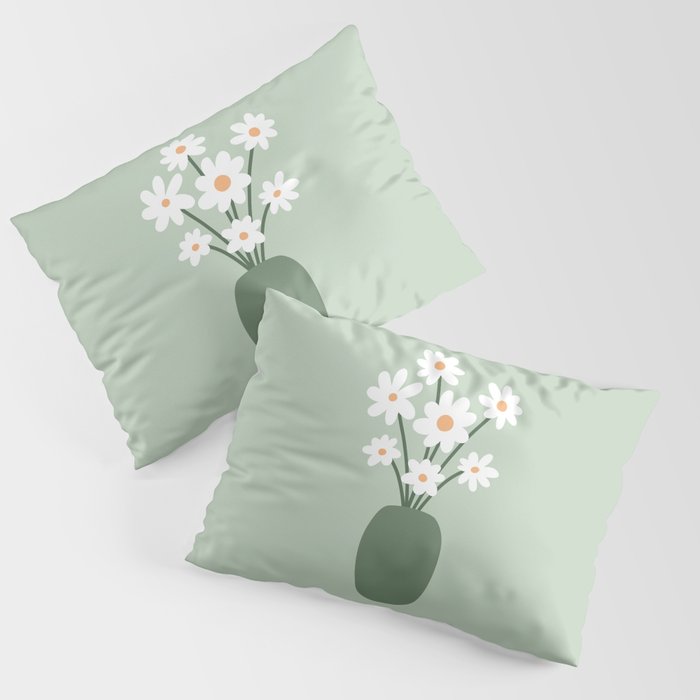Daisies in Vase (sage green) Pillow Sham Gallery Image 3