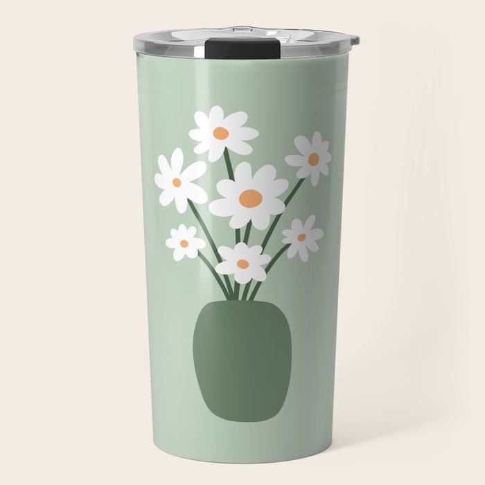Daisies in Vase (sage green) Travel Mug Gallery Image 1