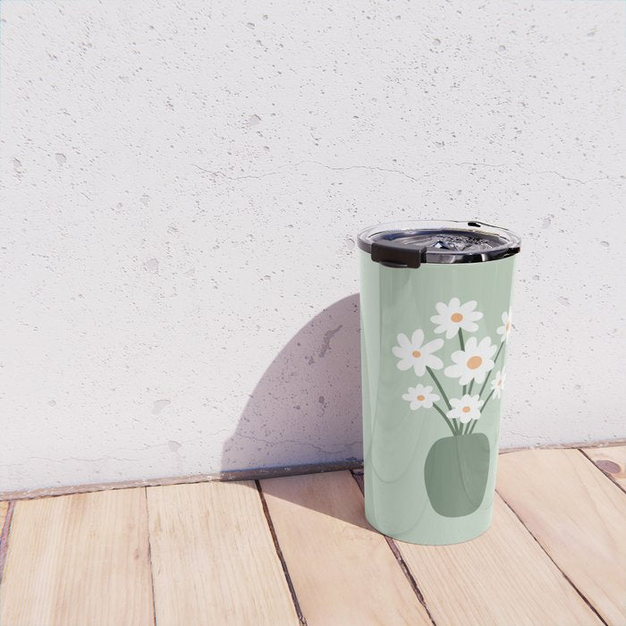 Daisies in Vase (sage green) Travel Mug Gallery Image 4