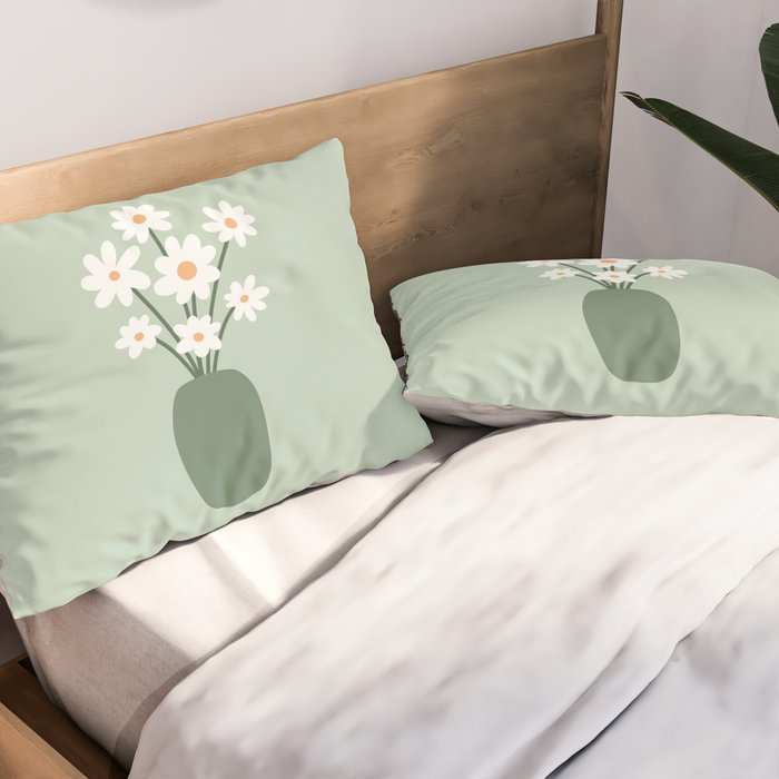 Daisies in Vase (sage green) Pillow Sham Gallery Image 2