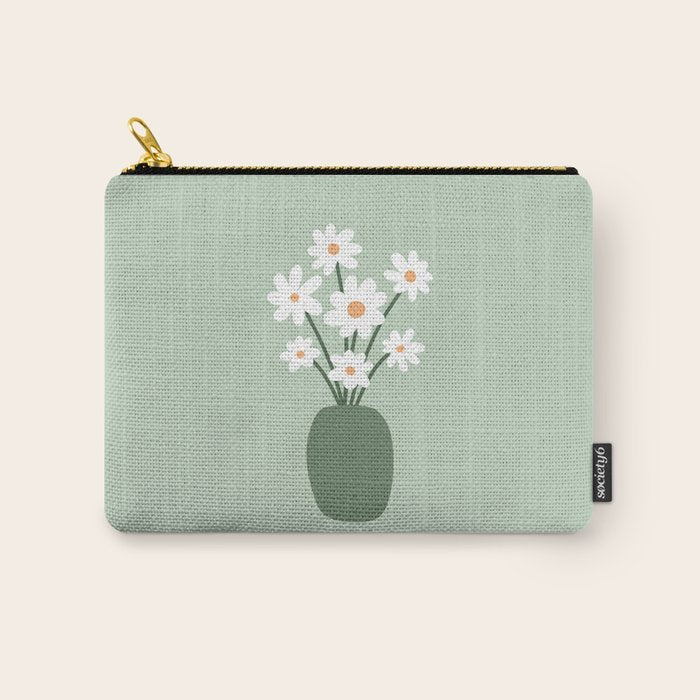 Daisies in Vase (sage green) Carry All Pouch Gallery Image 1
