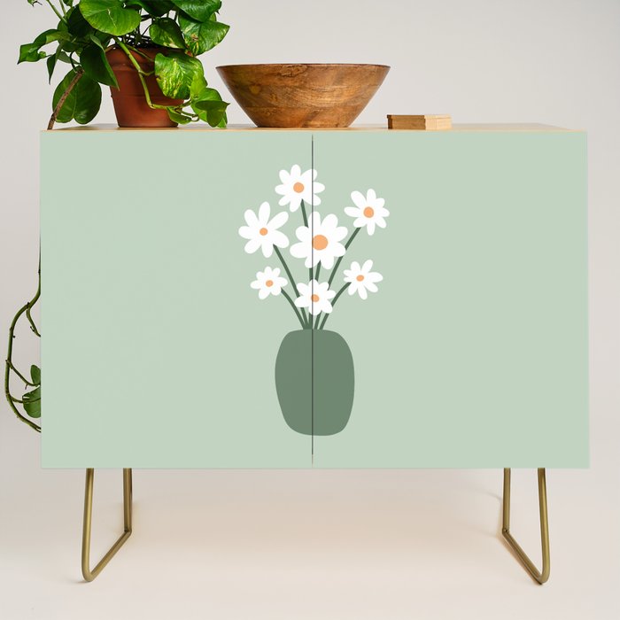 Daisies in Vase (sage green) Credenza Gallery Image 1