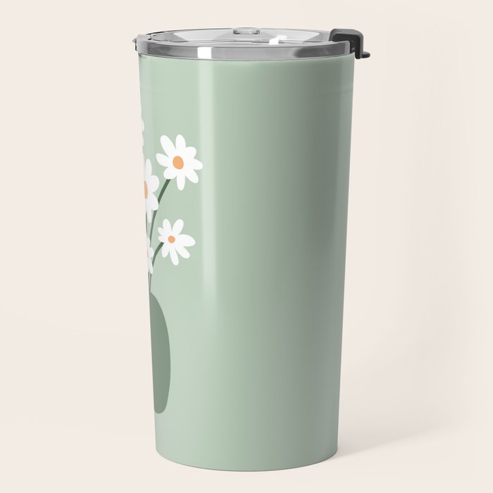 Daisies in Vase (sage green) Travel Mug Gallery Image 2