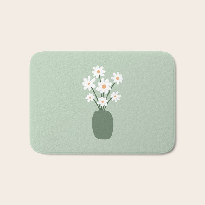 Daisies in Vase (sage green) Bath Mat Gallery Image 1