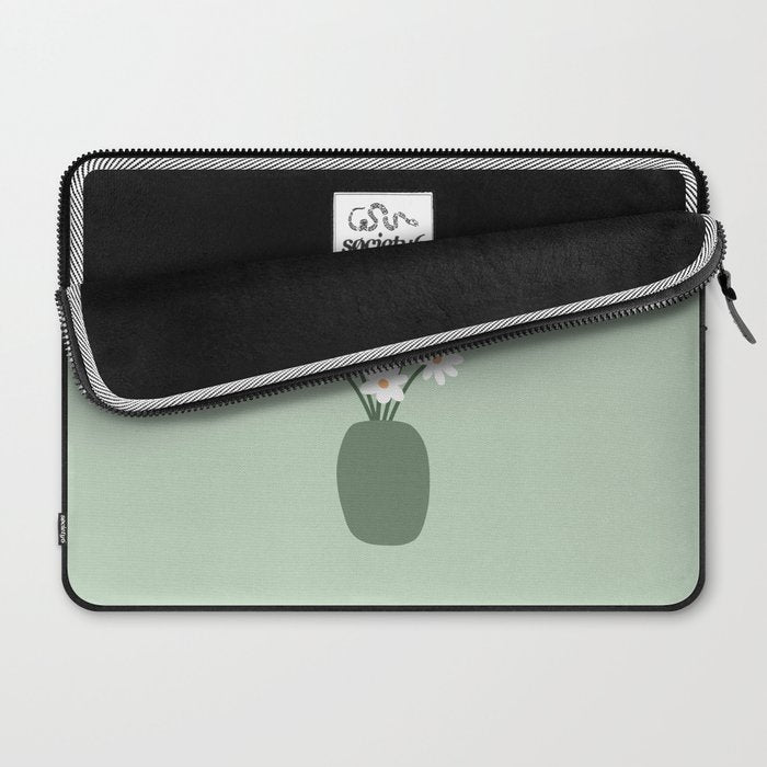 Daisies in Vase (sage green) Laptop Sleeve Gallery Image 2