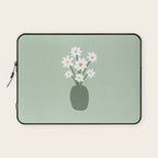 Daisies in Vase (sage green) Laptop Sleeve Gallery Image 1