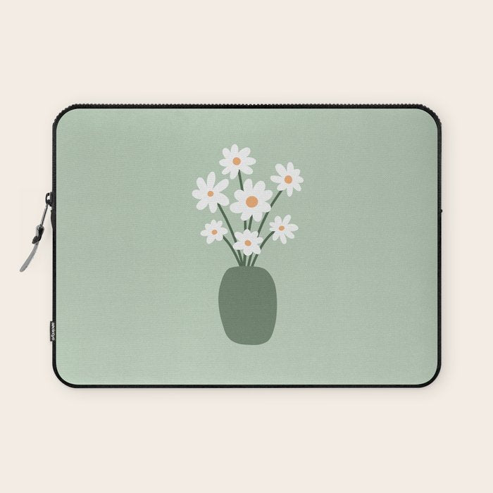 Daisies in Vase (sage green) Laptop Sleeve Gallery Image 1
