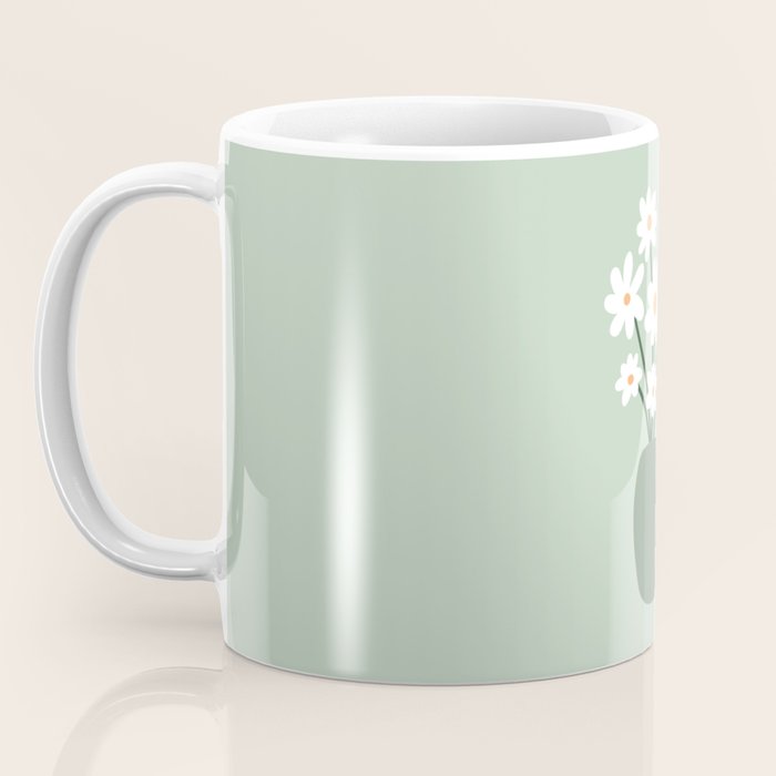 Daisies in Vase (sage green) Coffee Mug Gallery Image 3