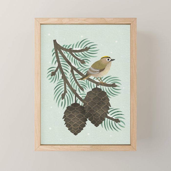 Goldcrest in the Winter Pines Mini Art Print Gallery Image 1