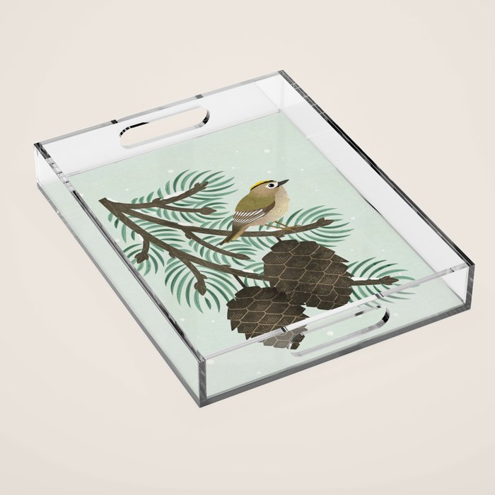 Goldcrest in the Winter Pines Acrylic Tray Gallery Image 1