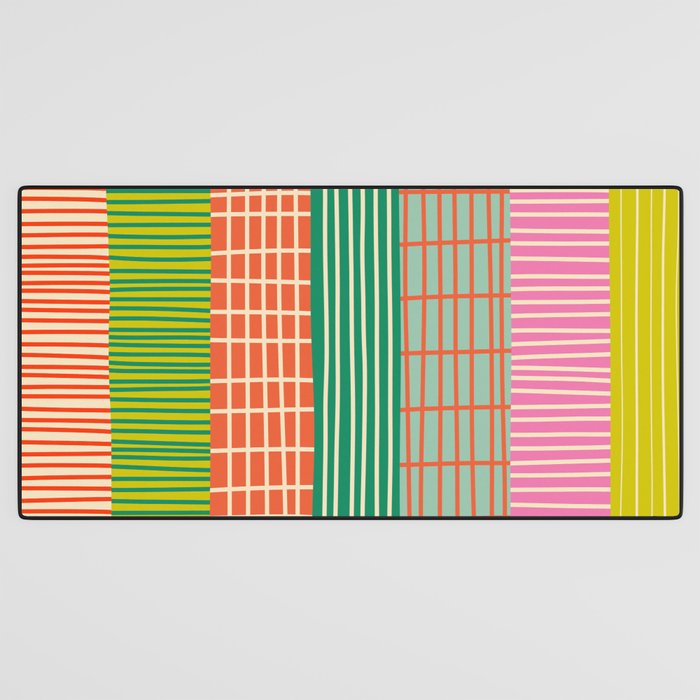 Finnish Patchwork Stripes Pattern Orange Green Pink Chartreuse Desk Mat Gallery Image 3