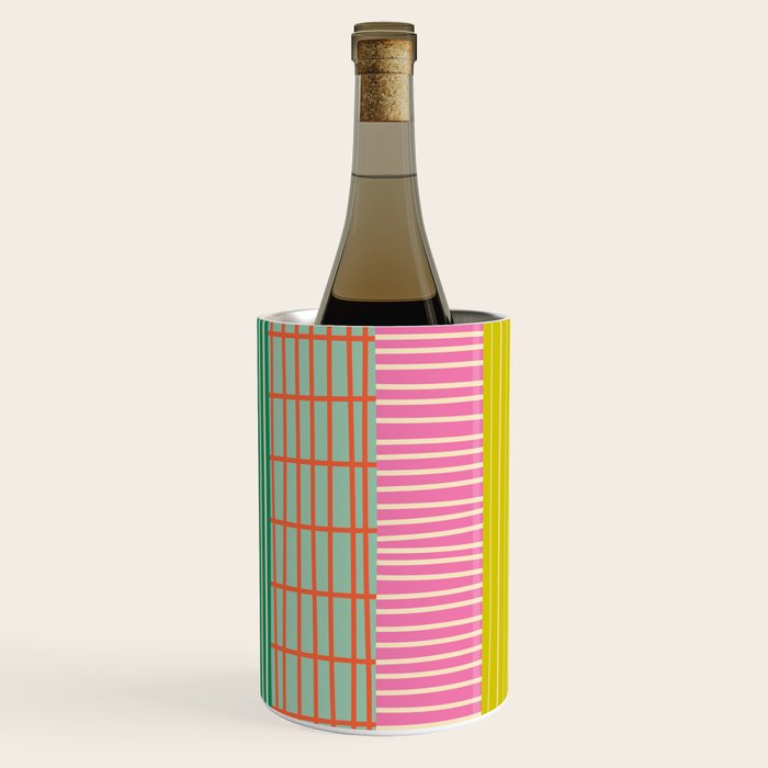 Finnish Patchwork Stripes Pattern Orange Green Pink Chartreuse Wine Chiller Gallery Image 3