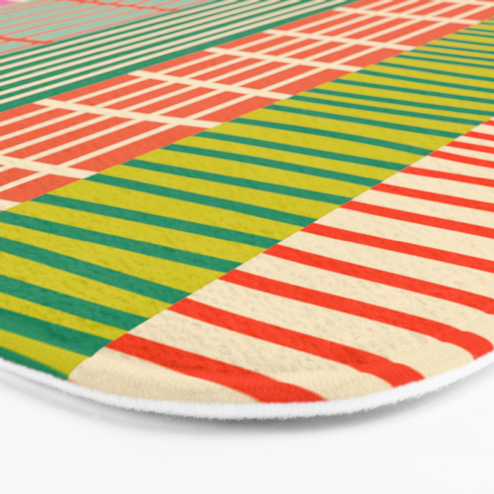 Finnish Patchwork Stripes Pattern Orange Green Pink Chartreuse Bath Mat Gallery Image 3