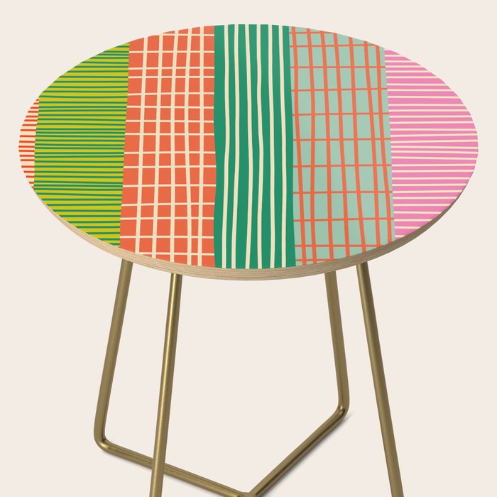 Finnish Patchwork Stripes Pattern Orange Green Pink Chartreuse Side Table Gallery Image 2