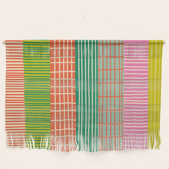 Finnish Patchwork Stripes Pattern Orange Green Pink Chartreuse Wall Hanging Gallery Image 1