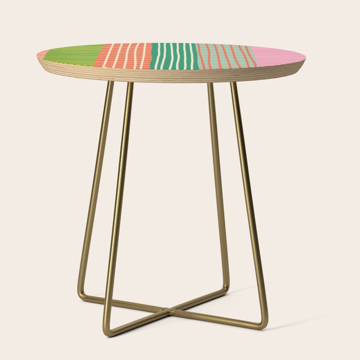 Finnish Patchwork Stripes Pattern Orange Green Pink Chartreuse Side Table Gallery Image 1