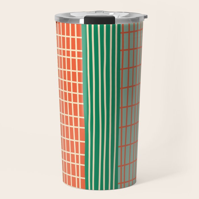 Finnish Patchwork Stripes Pattern Orange Green Pink Chartreuse Travel Mug Gallery Image 1