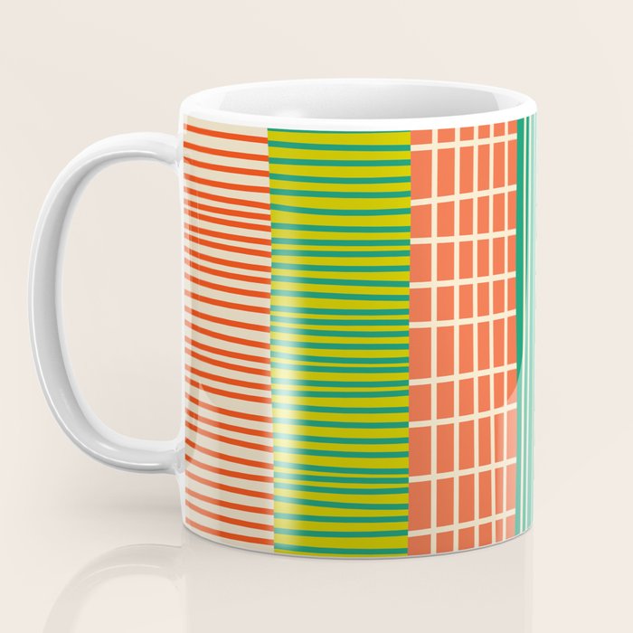 Finnish Patchwork Stripes Pattern Orange Green Pink Chartreuse Coffee Mug Gallery Image 3