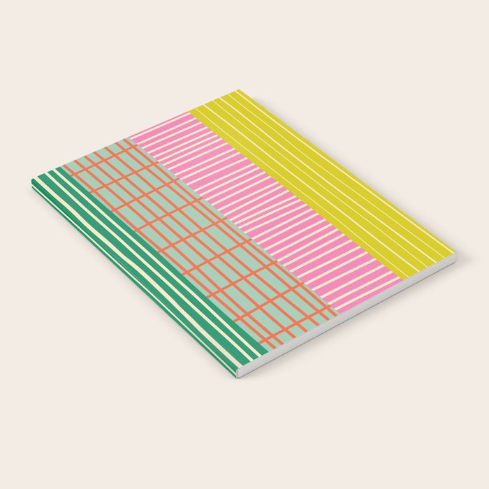 Finnish Patchwork Stripes Pattern Orange Green Pink Chartreuse Notebook Gallery Image 1