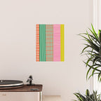 Finnish Patchwork Stripes Pattern Orange Green Pink Chartreuse Poster Gallery Image 2