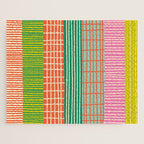 Finnish Patchwork Stripes Pattern Orange Green Pink Chartreuse Jigsaw Puzzle Gallery Image 1