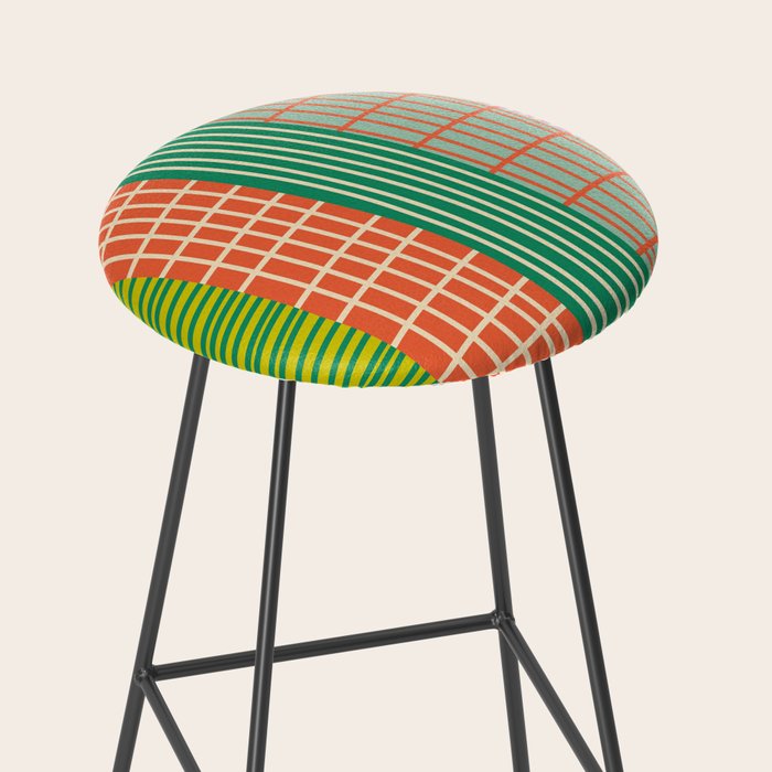 Finnish Patchwork Stripes Pattern Orange Green Pink Chartreuse Stool Gallery Image 2