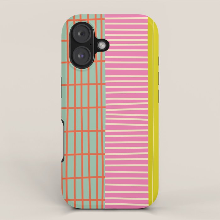 Finnish Patchwork Stripes Pattern Orange Green Pink Chartreuse iPhone Case Gallery Image 1
