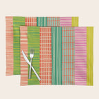 Finnish Patchwork Stripes Pattern Orange Green Pink Chartreuse Placemat Gallery Image 1