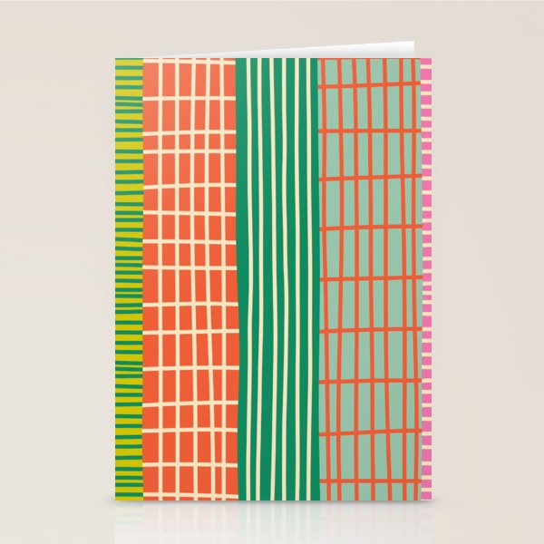 Finnish Patchwork Stripes Pattern Orange Green Pink Chartreuse Stationery Card Gallery Image 2