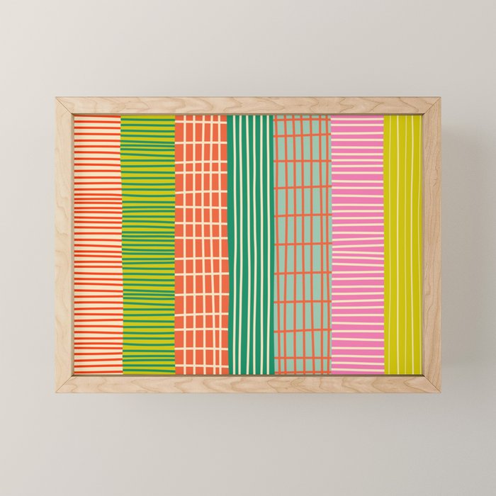 Finnish Patchwork Stripes Pattern Orange Green Pink Chartreuse Mini Art Print Gallery Image 1