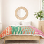 Finnish Patchwork Stripes Pattern Orange Green Pink Chartreuse Duvet Cover Gallery Image 3
