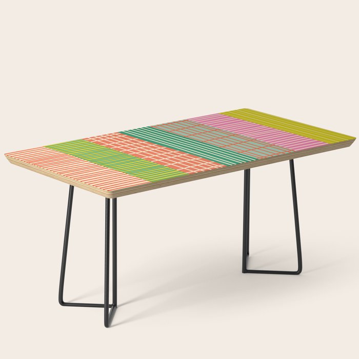 Finnish Patchwork Stripes Pattern Orange Green Pink Chartreuse Coffee Table Gallery Image 1